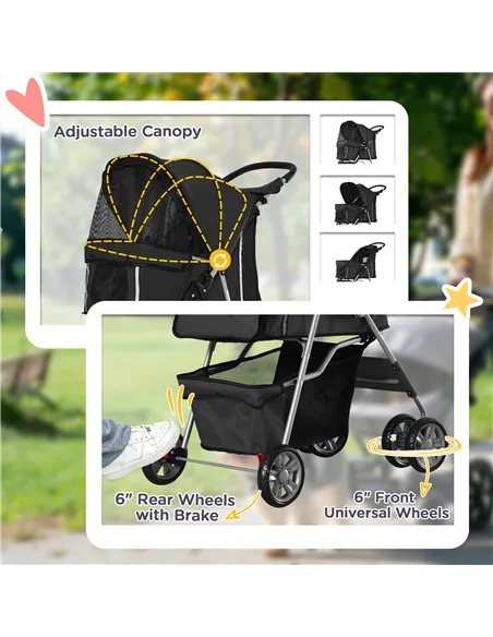 PawHut Pet Stroller for Small Miniature Dogs Cats Foldable Travel Carriage with Wheels Zipper Entry Cup Holder Storage Basket Bl