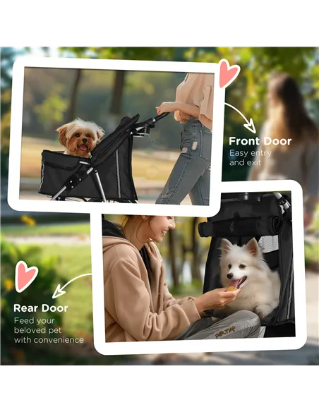 PawHut Pet Stroller for Small Miniature Dogs Cats Foldable Travel Carriage with Wheels Zipper Entry Cup Holder Storage Basket Bl