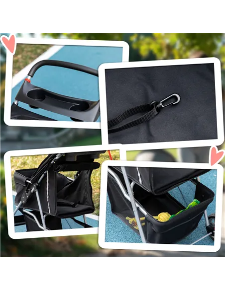 PawHut Pet Stroller for Small Miniature Dogs Cats Foldable Travel Carriage with Wheels Zipper Entry Cup Holder Storage Basket Bl