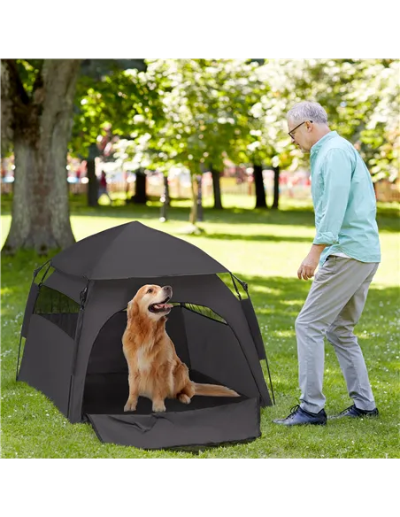 PawHut Foldable Dog Cat Tent with Water-Resistant Oxford, Carry Bag for Extra Large Dog, Charcoal Grey
