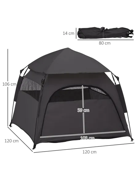 PawHut Foldable Dog Cat Tent with Water-Resistant Oxford, Carry Bag for Extra Large Dog, Charcoal Grey