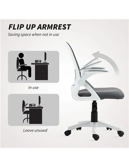HOMCOM Breathable Mesh Office Chair, Ergonomic Swivel Computer Chair with Flip-up Armrests, Lumbar Back Support for Home/Office,