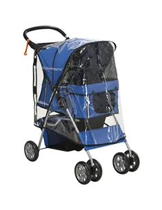 PawHut Dog Stroller with Rain Cover for Small Miniature Dogs, Folding Pet Pram with Cup Holder, Storage Basket, Reflective Strip