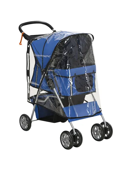 PawHut Dog Stroller with Rain Cover for Small Miniature Dogs, Folding Pet Pram with Cup Holder, Storage Basket, Reflective Strip
