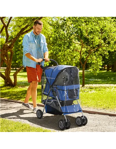 PawHut Dog Stroller with Rain Cover for Small Miniature Dogs, Folding Pet Pram with Cup Holder, Storage Basket, Reflective Strip