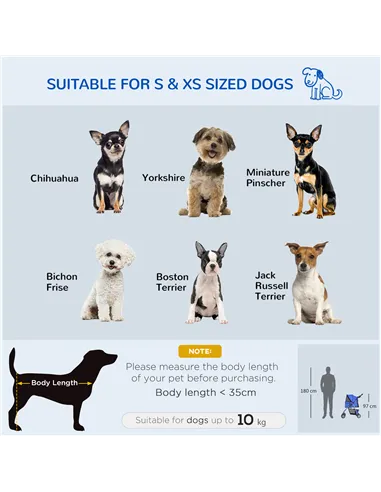 PawHut Dog Stroller with Rain Cover for Small Miniature Dogs, Folding Pet Pram with Cup Holder, Storage Basket, Reflective Strip