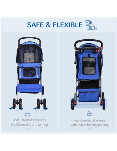 PawHut Dog Stroller with Rain Cover for Small Miniature Dogs, Folding Pet Pram with Cup Holder, Storage Basket, Reflective Strip