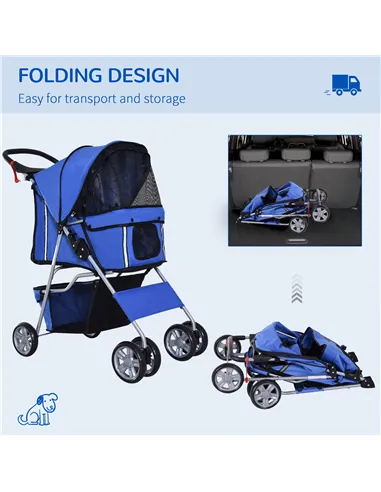 PawHut Dog Stroller with Rain Cover for Small Miniature Dogs, Folding Pet Pram with Cup Holder, Storage Basket, Reflective Strip