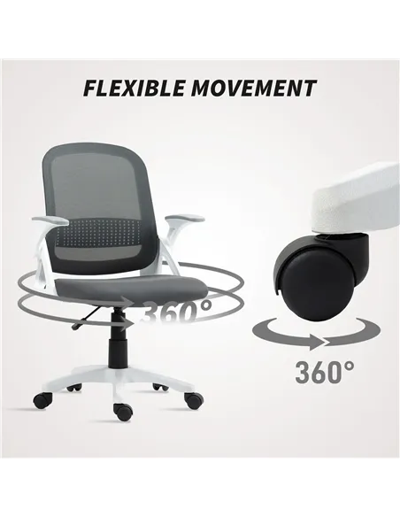 HOMCOM Breathable Mesh Office Chair, Ergonomic Swivel Computer Chair with Flip-up Armrests, Lumbar Back Support for Home/Office,