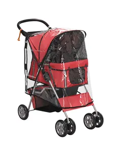 PawHut Dog Stroller with Rain Cover for Small Miniature Dogs, Folding Pet Pram with Cup Holder, Storage Basket, Reflective Strip