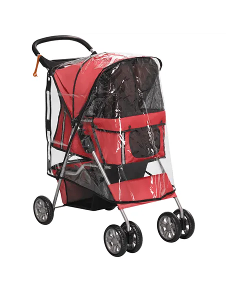 PawHut Dog Stroller with Rain Cover for Small Miniature Dogs, Folding Pet Pram with Cup Holder, Storage Basket, Reflective Strip