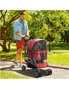 PawHut Dog Stroller with Rain Cover for Small Miniature Dogs, Folding Pet Pram with Cup Holder, Storage Basket, Reflective Strip 2