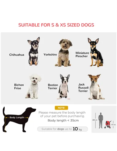 PawHut Dog Stroller with Rain Cover for Small Miniature Dogs, Folding Pet Pram with Cup Holder, Storage Basket, Reflective Strip