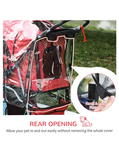 PawHut Dog Stroller with Rain Cover for Small Miniature Dogs, Folding Pet Pram with Cup Holder, Storage Basket, Reflective Strip