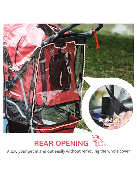 PawHut Dog Stroller with Rain Cover for Small Miniature Dogs, Folding Pet Pram with Cup Holder, Storage Basket, Reflective Strip