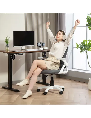 HOMCOM Breathable Mesh Office Chair, Ergonomic Swivel Computer Chair with Flip-up Armrests, Lumbar Back Support for Home/Office,