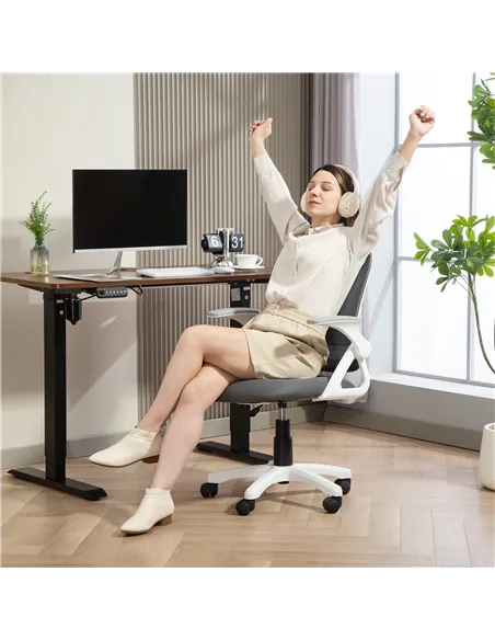 HOMCOM Breathable Mesh Office Chair, Ergonomic Swivel Computer Chair with Flip-up Armrests, Lumbar Back Support for Home/Office,