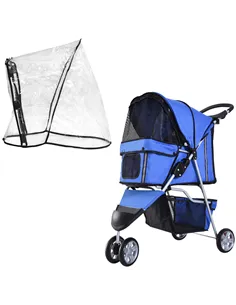 PawHut Dog Stroller with Cover for Small Miniature Dogs, Folding Cat Pram Dog Pushchair with Cup Holder, Storage Basket, Reflect