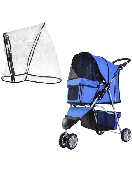 PawHut Dog Stroller with Cover for Small Miniature Dogs, Folding Cat Pram Dog Pushchair with Cup Holder, Storage Basket, Reflect