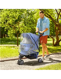 PawHut Dog Stroller with Cover for Small Miniature Dogs, Folding Cat Pram Dog Pushchair with Cup Holder, Storage Basket, Reflect 2