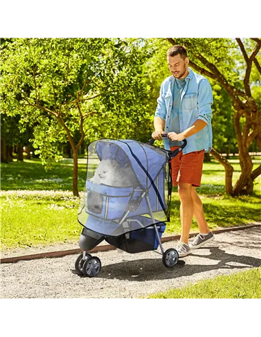 PawHut Dog Stroller with Cover for Small Miniature Dogs, Folding Cat Pram Dog Pushchair with Cup Holder, Storage Basket, Reflect