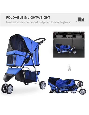 PawHut Dog Stroller with Cover for Small Miniature Dogs, Folding Cat Pram Dog Pushchair with Cup Holder, Storage Basket, Reflect