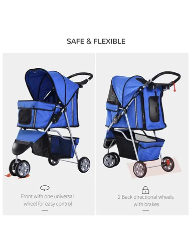 PawHut Dog Stroller with Cover for Small Miniature Dogs, Folding Cat Pram Dog Pushchair with Cup Holder, Storage Basket, Reflect