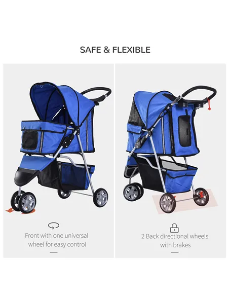 PawHut Dog Stroller with Cover for Small Miniature Dogs, Folding Cat Pram Dog Pushchair with Cup Holder, Storage Basket, Reflect