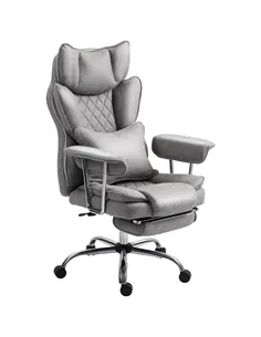 HOMCOM Leathaire Reclining Office Chair with Lumbar Support Pillow - Grey