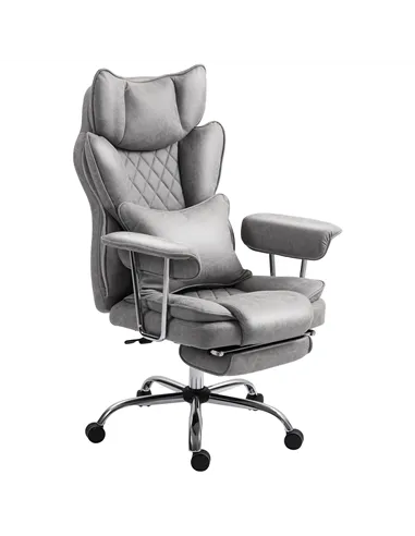 HOMCOM Leathaire Reclining Office Chair with Lumbar Support Pillow - Grey