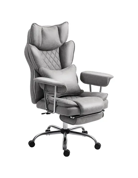HOMCOM Leathaire Reclining Office Chair with Lumbar Support Pillow - Grey