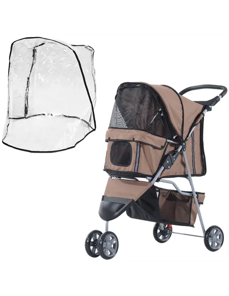 PawHut Dog Stroller with Cover for Small Miniature Dogs, Folding Cat Pram Dog Pushchair with Cup Holder, Storage Basket, Reflect