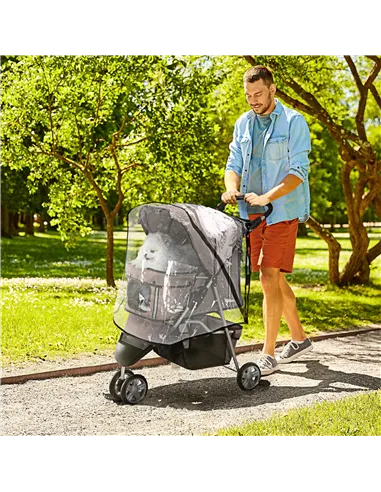 PawHut Dog Stroller with Cover for Small Miniature Dogs, Folding Cat Pram Dog Pushchair with Cup Holder, Storage Basket, Reflect