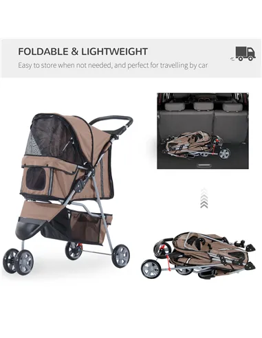 PawHut Dog Stroller with Cover for Small Miniature Dogs, Folding Cat Pram Dog Pushchair with Cup Holder, Storage Basket, Reflect