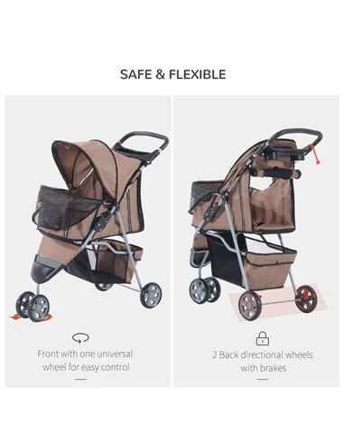 PawHut Dog Stroller with Cover for Small Miniature Dogs, Folding Cat Pram Dog Pushchair with Cup Holder, Storage Basket, Reflect