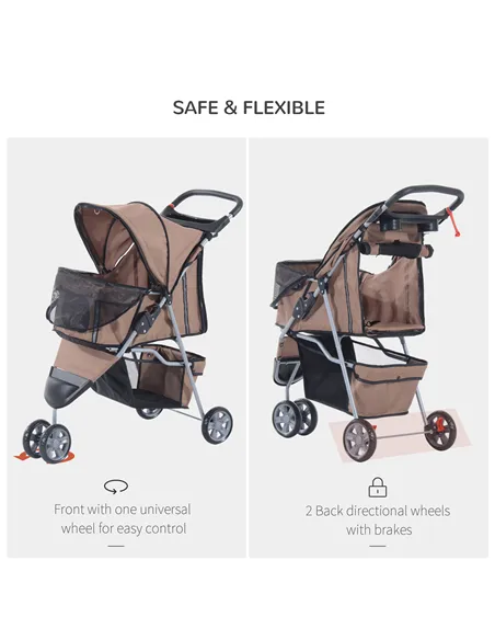 PawHut Dog Stroller with Cover for Small Miniature Dogs, Folding Cat Pram Dog Pushchair with Cup Holder, Storage Basket, Reflect