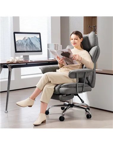 HOMCOM Leathaire Reclining Office Chair with Lumbar Support Pillow - Grey