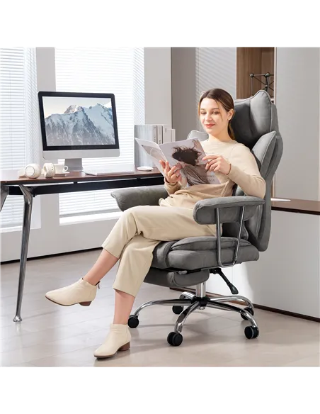 HOMCOM Leathaire Reclining Office Chair with Lumbar Support Pillow - Grey