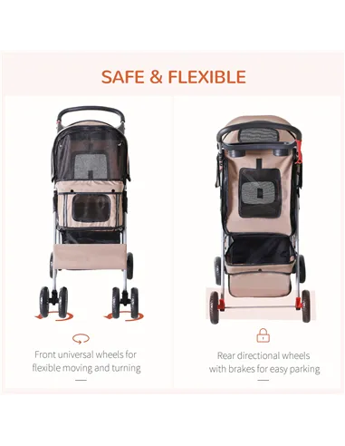 PawHut Dog Stroller with Rain Cover for Small Miniature Dogs, Folding Pet Pram with Cup Holder, Storage Basket, Reflective Strip