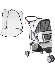 PawHut Dog Stroller with Cover for Small Miniature Dogs, Folding Cat Pram Dog Pushchair with Cup Holder, Storage Basket, Reflect