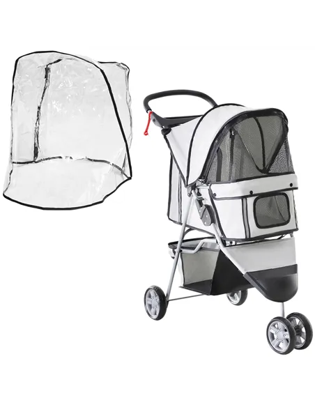 PawHut Dog Stroller with Cover for Small Miniature Dogs, Folding Cat Pram Dog Pushchair with Cup Holder, Storage Basket, Reflect