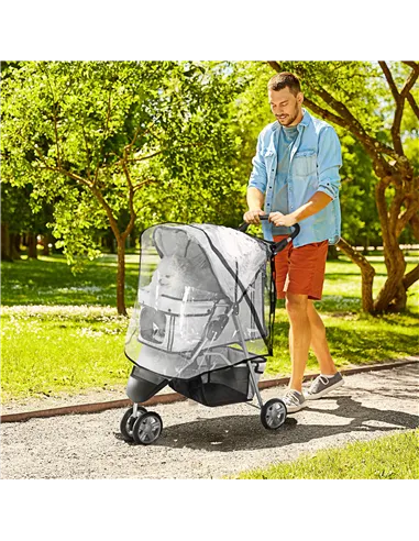 PawHut Dog Stroller with Cover for Small Miniature Dogs, Folding Cat Pram Dog Pushchair with Cup Holder, Storage Basket, Reflect