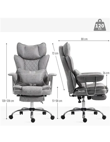 HOMCOM Leathaire Reclining Office Chair with Lumbar Support Pillow - Grey