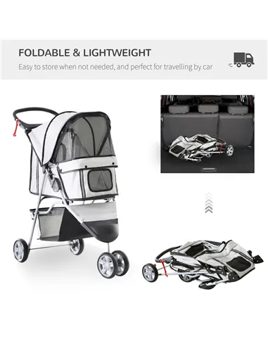 PawHut Dog Stroller with Cover for Small Miniature Dogs, Folding Cat Pram Dog Pushchair with Cup Holder, Storage Basket, Reflect