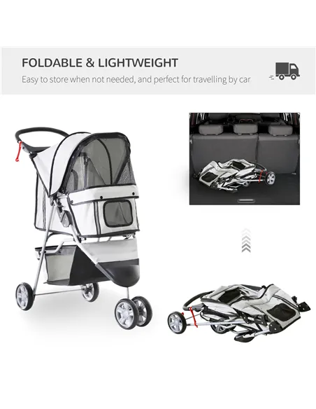PawHut Dog Stroller with Cover for Small Miniature Dogs, Folding Cat Pram Dog Pushchair with Cup Holder, Storage Basket, Reflect
