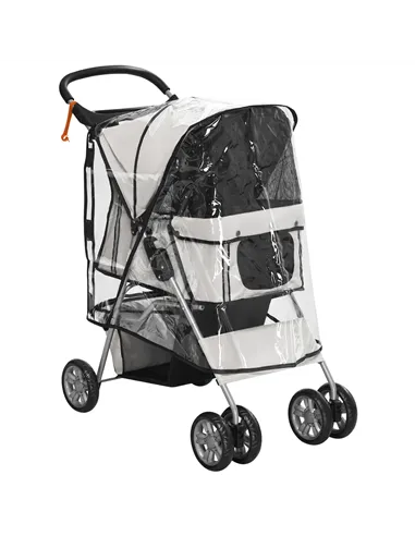 PawHut Dog Stroller with Rain Cover for Small Miniature Dogs, Folding Pet Pram with Cup Holder, Storage Basket, Reflective Strip