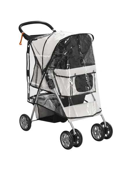 PawHut Dog Stroller with Rain Cover for Small Miniature Dogs, Folding Pet Pram with Cup Holder, Storage Basket, Reflective Strip