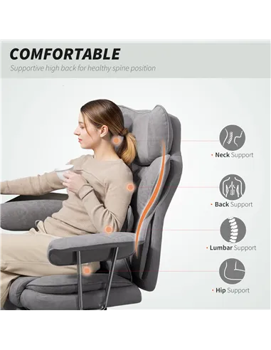 HOMCOM Leathaire Reclining Office Chair with Lumbar Support Pillow - Grey