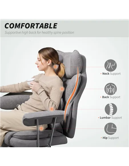 HOMCOM Leathaire Reclining Office Chair with Lumbar Support Pillow - Grey