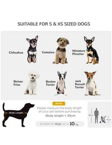 PawHut Dog Stroller with Rain Cover for Small Miniature Dogs, Folding Pet Pram with Cup Holder, Storage Basket, Reflective Strip